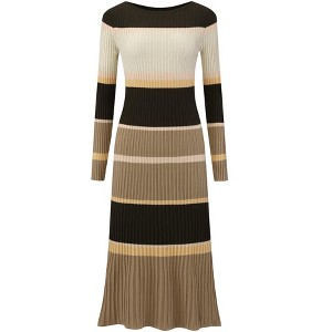INSPIRE CHIC Women's Striped Long Sleeve Casual Work Ribbed Knit Bodycon Sweater Dress - 1 of 4
