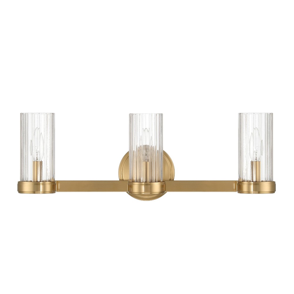 Photos - Chandelier / Lamp Robert Stevenson Lighting Izzy Metal and Clear Ribbed Glass 3-Light Vanity Light Brushed Gold: ETL Listed, Steel Body, No Sw