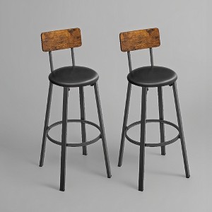 2 Pack Bar Stools, PU Upholstered Breakfast Stools, 29.7 Inches Barstools with Back and Footrest, for Dining Room, Rustic Brown and Black - 1 of 3