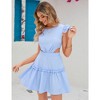 Women's Ruffle Cap Sleeve Crew Neck Layered Elastic Empire Waist Tie Back Solid Mini Dress - 3 of 4