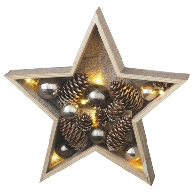 Ganz 11" Gray and Brown LED Lighted Country Rustic Star Christmas Decoration