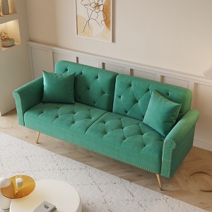 69.7 Inch Sofa Bed With Nailhead Trim Modern Velvet Upholstered Sofa Bed With Throw Pillow For Living Room Office Bedroom - 1 of 4