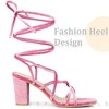 Perphy Women's Faux Velvet Strappy Lace Up Slingback Chunky Heels Sandals - 4 of 4