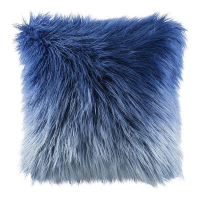 20" Blue Faux Flokati Square Pillow