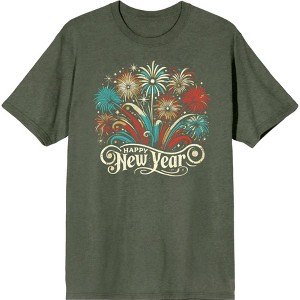 Happy New Year Vector Fireworks Adult Crew Neck Short Sleeve Tee - 1 of 3
