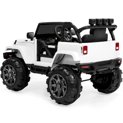 White 12V Kids Ride-On Truck with Remote Control and LED Lights