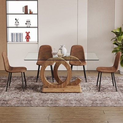 5-Piece Dining Set with Tempered Glass Table and 4 Technology Fabric Chairs