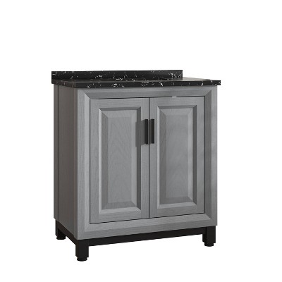 Gray 30" Freestanding Vanity with Marble Top and Storage Cabinet