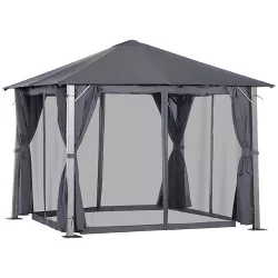 Outsunny Patio Gazebo 10' x 10' Outdoor Soft Top Canopy Tent with Zippered Mesh Sidewalls, Privacy Curtains, Netting