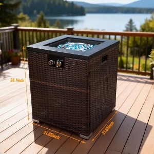 22" Propane Gas Fire Pit Table, 50000 BTU Square Steel Fire Pit with Beautiful Wicker Base for Outside Patio Deck Garden Backyard-Black - 1 of 4