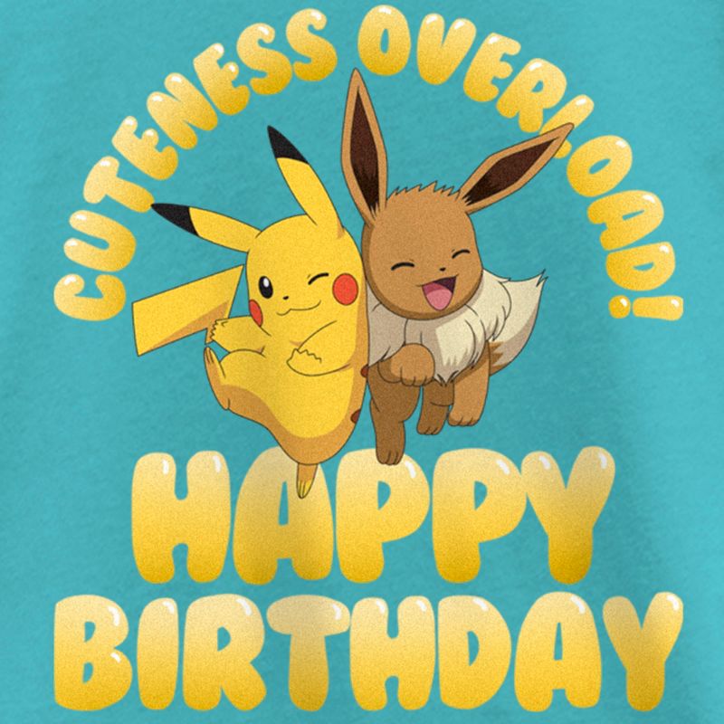 Girl's Pokemon Pikachu and Eevee Cuteness Overload Happy Birthday T-Shirt, 2 of 5