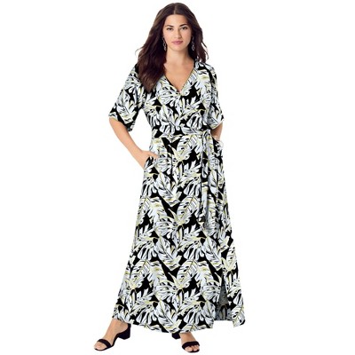 Roaman's Women's Plus Size Ultrasmooth Faux Wrap Maxi Dress