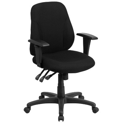 Emma and Oliver Mid-Back Black Fabric 1.75" Back Adjustment Ergonomic Task Office Chair w/ Arms