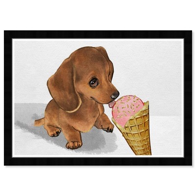21" x 15" Hot Dog and Ice Cream Animals Framed Art Print - Wynwood Studio: Modern Decor, Digital Animal Poster, Black Plastic Frame