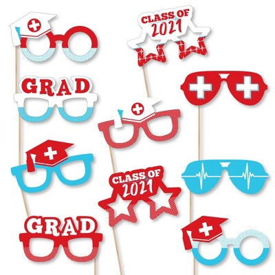Big Dot of Happiness Nurse Graduation Glasses - Paper Card Stock 2021 Graduation Party Photo Booth Props Kit - 10 Count