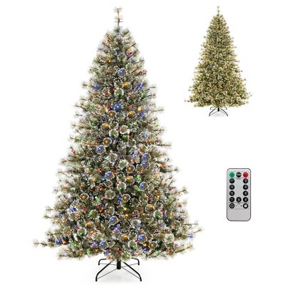 Tangkula 7.5 FT Pre-lit Artificial Christmas Tree Hinged w/Quick Power Connector, 1086 Branch Tips 530 Multi-Color & Warm White LED Lights 9 Modes