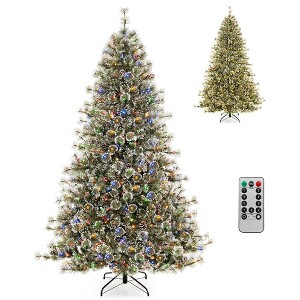 Tangkula 7.5 FT Pre-lit Artificial Christmas Tree Hinged w/Quick Power Connector, 1086 Branch Tips 530 Multi-Color & Warm White LED Lights 9 Modes - 1 of 4