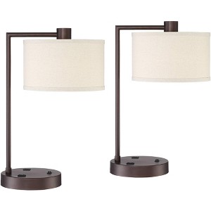 360 Lighting Colby 21" High Small Modern Desk Lamps Set of 2 USB Port AC Power Outlet Brown Bronze Finish Metal Home Office Living Room Charging - 1 of 4