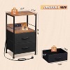 NightStand with Charging Station, LED Bedside Table with 2 Fabric Drawers, Storage Shelf, 3 USB Ports and 2 Outlets - 3 of 4