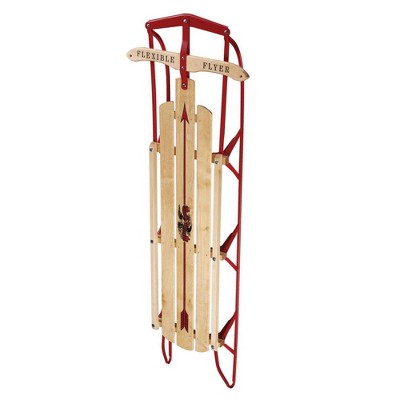 Flexible Flyer Metal Runner Steel and Wood Snow Slider Sled with Steering Bar and Triple Knee Construction, Red