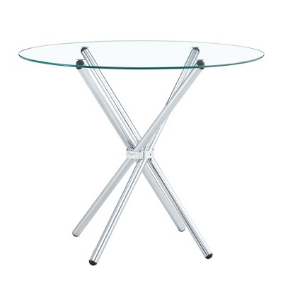 Vynxaria Round Clear Glass Dining Table with Elegant Gold Metal Legs