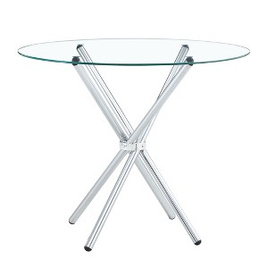 Vynxaria Round Clear Glass Dining Table with Elegant Gold Metal Legs - 1 of 4