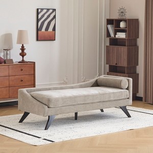 Christopher Knight Home Clementine Mid-Century Modern Upholstered Chaise Lounge with Rolled Accent Pillow - 1 of 4