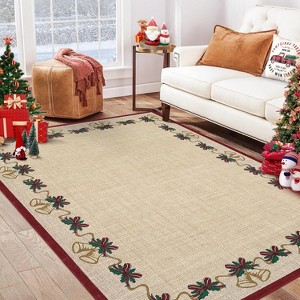 Christmas Area Rugs, Bells Holly Berry Ribbon Garland Traditions Throw Carpets for Living Room Bedroom Kitchen Dining Room Nursery Office - 1 of 4