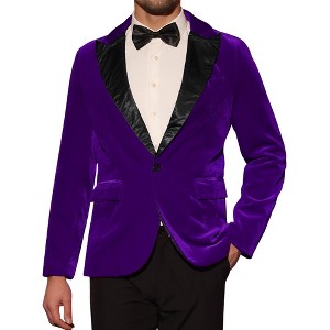 Lars Amadeus Men's One Button Party Prom Tuxedo Velvet Suit Blazer - 1 of 4