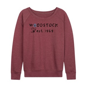Women's - Peanuts - Woodstock 1969 Lightweight French Terry Wide Neck Long Sleeve Shirt - 1 of 4
