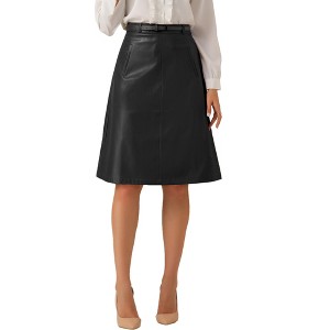 INSPIRE CHIC Women's Faux Leather Belt Vintage Pencil A-Line High Waist Skirts - 1 of 4