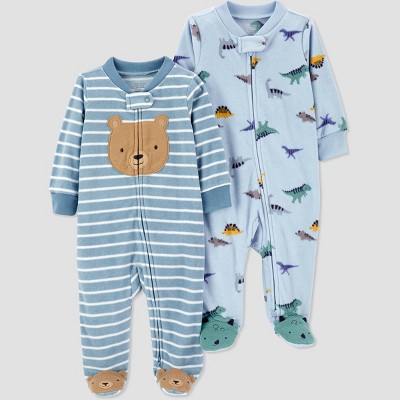 Image of Baby Boys' 2pk Bear & Dino Fleece Sleep N' Play - Just One You® made by carter's Blue 3M