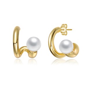 Guili Sophisticated Sterling Silver 14K Gold-Plated Scrolling Ribbon Freshwater Pearl Earrings – Elegant and Contemporary Design - 1 of 2