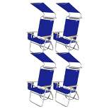 Copa Big Tycoon Aluminum and Wood 4 Position Portable Folding Lounge Chair with Canopy and Pouch for Beach, Lake, Park, and Backyard, Blue (4 Pack)