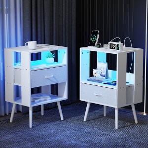KWPZQEB Nightstands Set of 2, End Tables with Charging Station & LED Lights, Bedside Tables with Fabric Drawers for Living Room Bedroom - 1 of 4