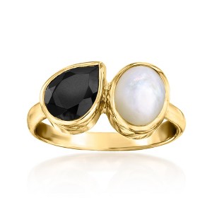 Ross-Simons Onyx and Mother-Of-Pearl Toi Et Moi Ring in 18kt Gold Over Sterling - 1 of 4