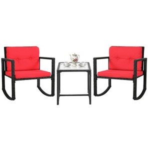 FDW 3 Piece Patio Furniture Set Outdoor Rocking Chairs Bistro Sets All-Weather Rattan Chair with Cushions&Glass-Top Coffee Table - 1 of 4