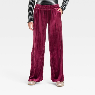 Image of Girls' Velvet Wide Leg Pants - Cat & Jack™ Burgundy S