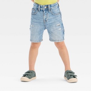 Toddler Boys' Button-Front Destructed Shorts - Cat & Jack™ Light Blue - 1 of 3
