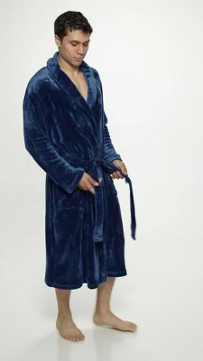 Ross Michaels Mens Robe Shawl Collar Wrap Style - Mid Length Plush Fleece  Bathrobe at  Men’s Clothing store