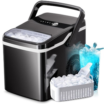 R.W.FLAME Ice Makers Countertop, Collapsible Portable Countertop Ice Maker, 2 Sizes of Ice Cube, Small Ice Maker with Ice Basket/Scoop, Black/Grey