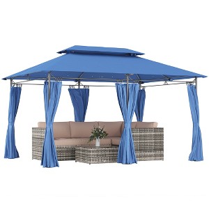 Outsunny 10' x 13' Patio Gazebo, Double Roof Outdoor Gazebo with Curtains and Metal Frame for Garden, Lawn, Backyard and Deck, Dark Blue - 1 of 4