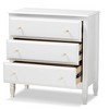 Baxton Studio 3 Drawer Naomi Wood Bedroom Chest White/Gold: Elegant Storage Solution with Anti-Tip Hardware - 2 of 4