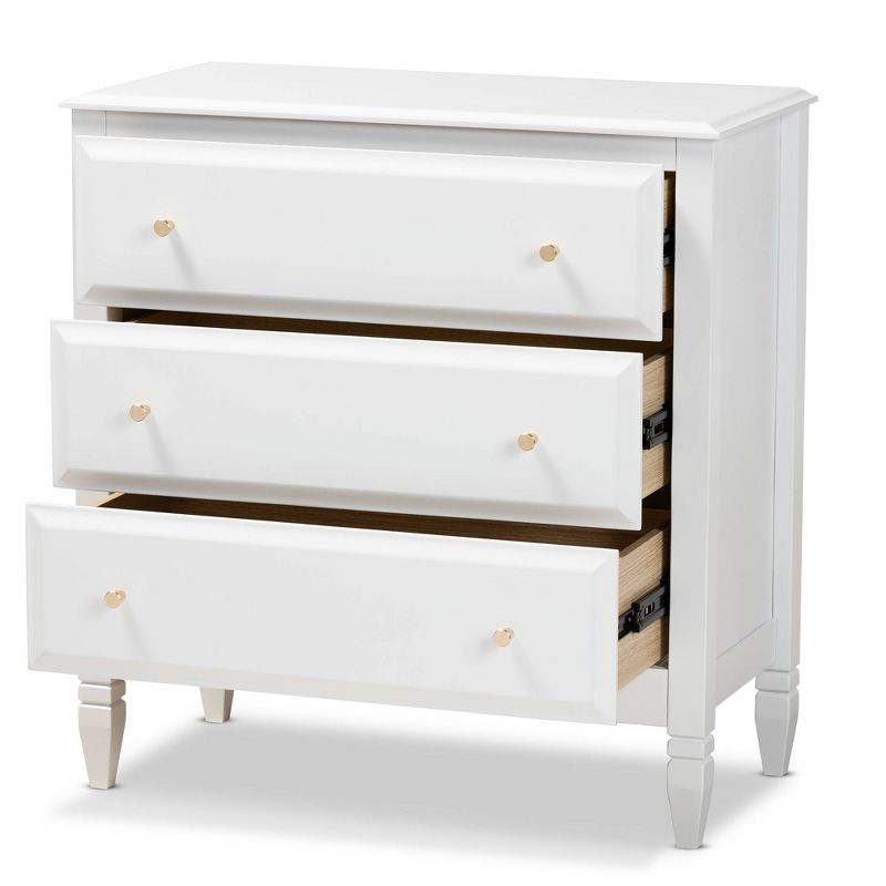 3 Drawer Naomi Wood Bedroom Chest White/Gold - Baxton Studio, 3 of 11