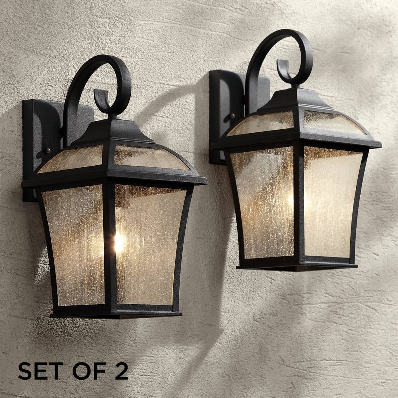 John Timberland Mosconi Rustic Outdoor Wall Lights Fixture Set of 2 Textured Black 15" Clear Seedy Glass for Post Exterior Barn Deck House Porch Yard, 2 of 9