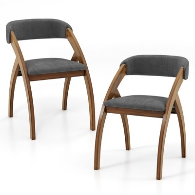 Tangkula Dining Chair Set of 2 w/ Padded Cushion Curved Back Arched Rubber Wood Legs