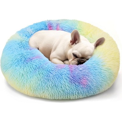 Dog & Cat Bed for Indoor Cats, 20in Calming Donut Bed for Puppy and Kitten, Washable Round Fluffy Pet Bed for Small Medium Dogs and Cats