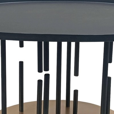 31" Round Matte Black and Brass Metal Coffee Table