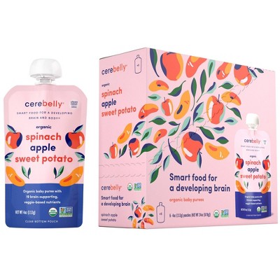 Cerebelly Clean Label Project Purity Award Winning Spinach Apple Sweet Potato Organic Baby Food Pouch - 4oz/6pk