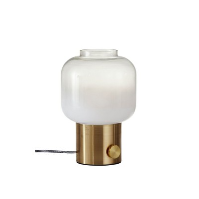 Antique Brass and White Glass Cylinder Table Lamp